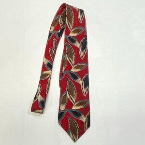 Ferrell Reed for Nordstrom Hand Sewn USA Wide Silk Neck Tie Red Grey Leaves